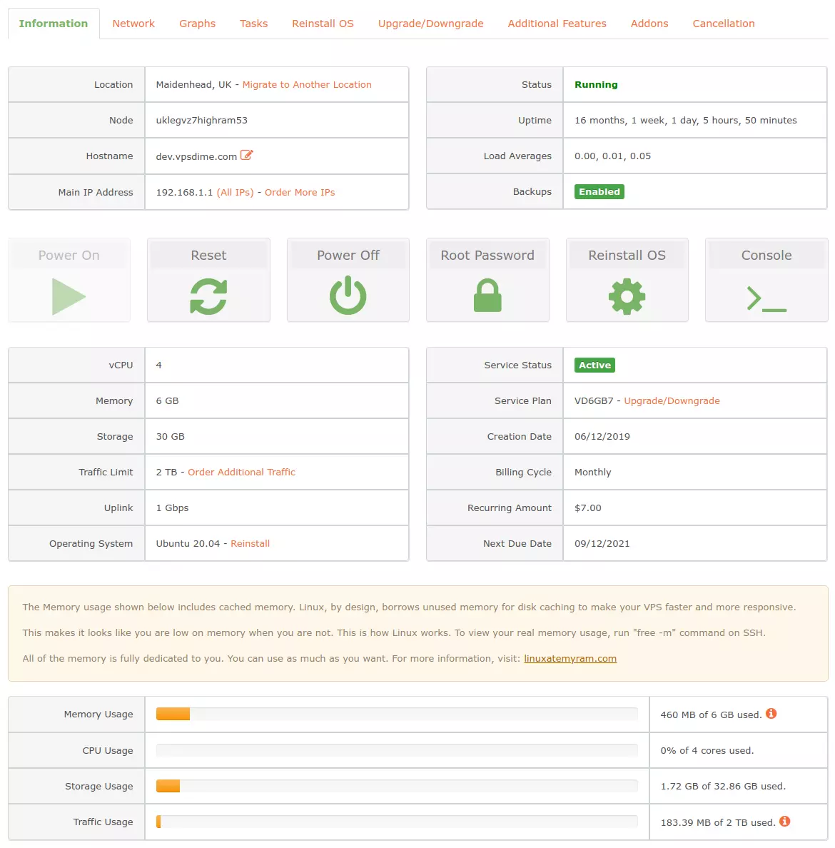 VPSDime Control Panel